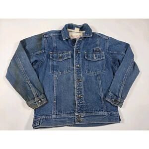 Vintage Coca Cola Denim Jean Jacket Leather Patch Size Small-Medium